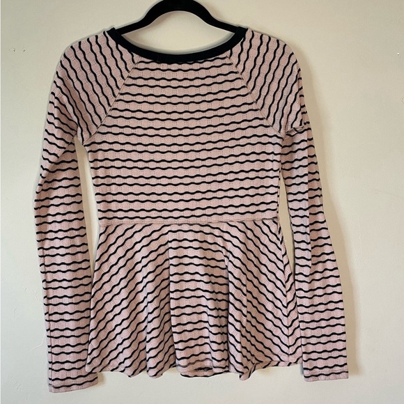 Free People Long Sleeve Striped Peplum Top Sz S - Picture 3 of 6